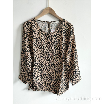 Blusa feminina de manga comprida leopardo